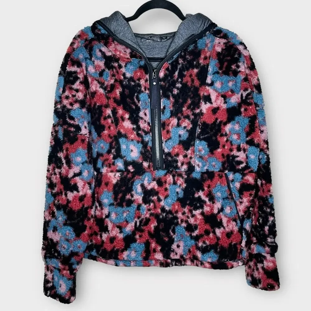 PRANA Floral Polar Escape Half Zip Fleece Pullover Women's Large Cozy Hiking